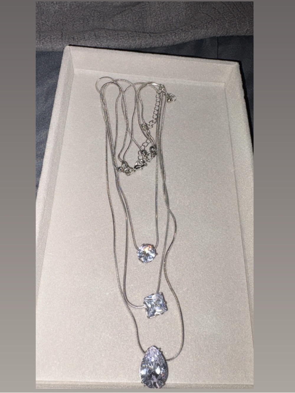 Sterling Silver Triple Pendant Necklace with Clear Cubic Zirconia